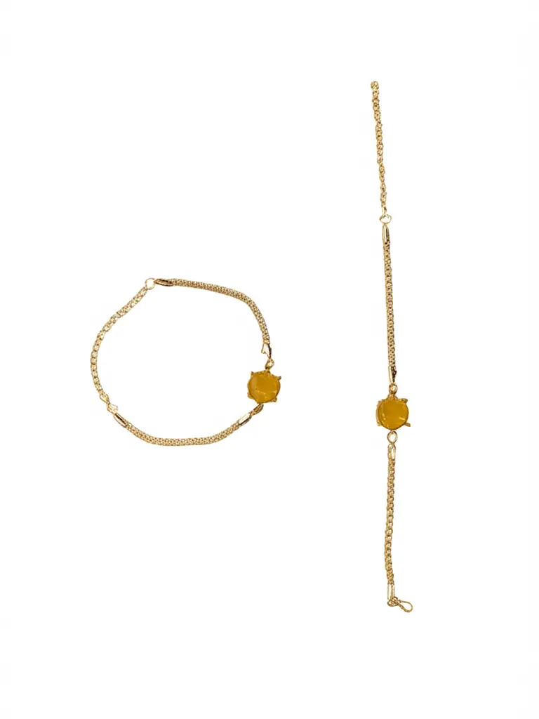 Elegant Gold Chain Bracelet RAKHI with Yellow Gemstone