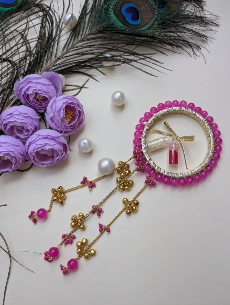Fancy Designer Kalire Lumba Rakhi for Bhabhi | Bracelet Rakhi with Golden Latkan | Beaded Stone Work Rakhi for Sister-in-law