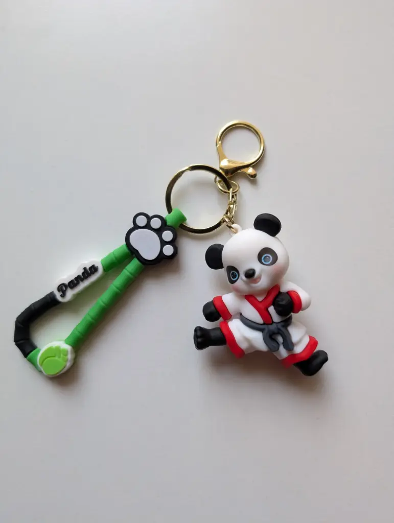 Kung Fu Panda Style Keychain – Cute 3D Panda with Bamboo Strap & Golden Ring