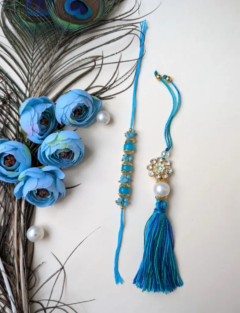 Bhaiya Babhi Rakhi Set Combo of Elegant Beaded Bracelets & Rakhi Set for Bahiya & Babhi Rakhi Bandhan Set