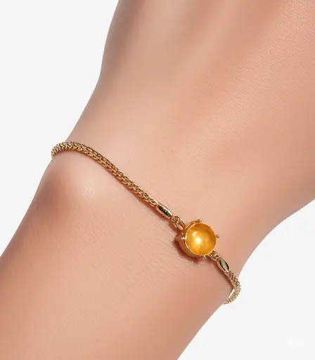 Elegant Gold Chain Bracelet RAKHI with Yellow Gemstone