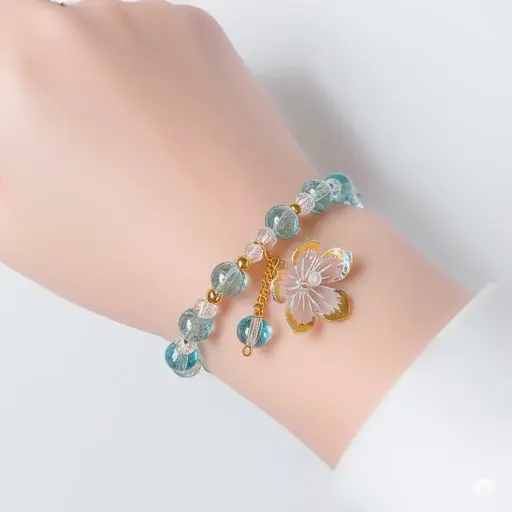 ✨ Elegant Crystal Bead Bracelet with Floral Charm ✨