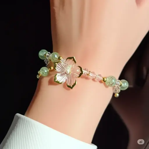 ✨ Elegant Crystal Bead Bracelet with Floral Charm ✨