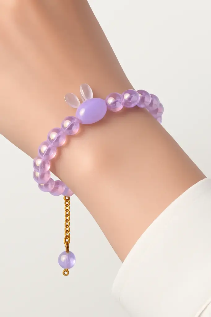 Cute Bunny-Shaped Charm lavender Beaded Bracelet