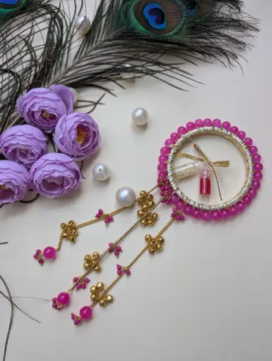 Fancy Designer Kalire Lumba Rakhi for Bhabhi | Bracelet Rakhi with Golden Latkan | Beaded Stone Work Rakhi for Sister-in-law