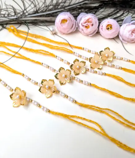  Pack of 6 Floral Designer Pearl Rakhi - Pearl Rakhi for Brother