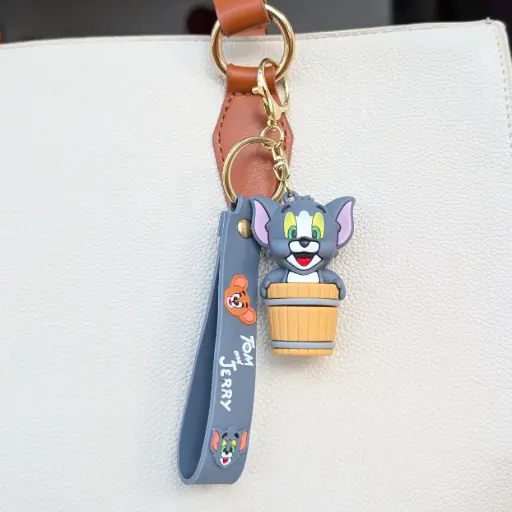 Tom and Jerry Cartoon Keychain – Jerry in Barrel Design with Character Strap