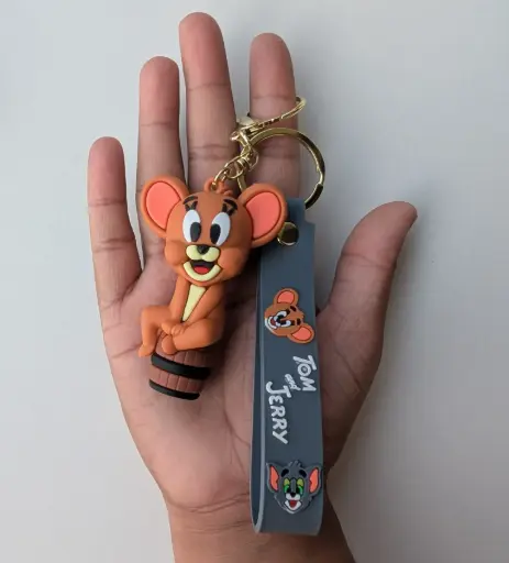 Tom and Jerry Cartoon Keychain – Jerry in Barrel Design with Character Strap